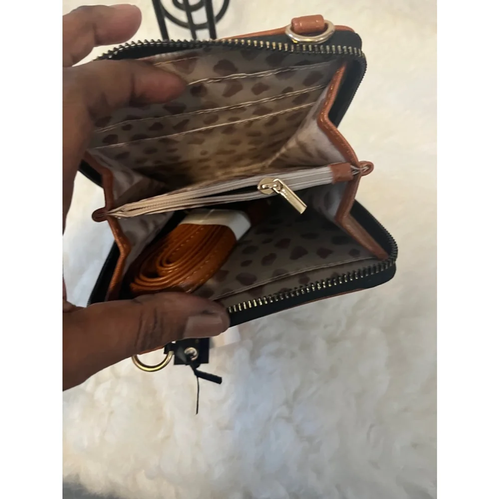 NWT Kedzie Brown Saffiano vegan leather and phone-friendly Crossbody bag Small